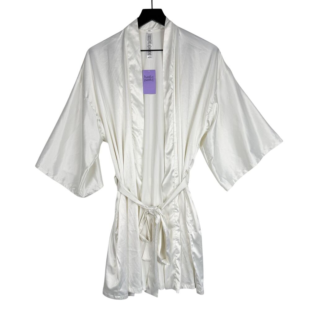 New Hanky Panky Satin Sleep Short Robe White - S
